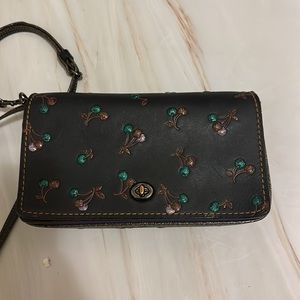 Coach geniune leather embroidered cherry crossbody bag
